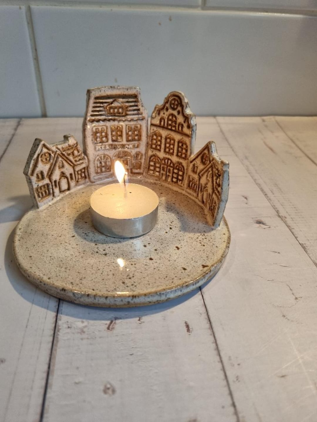 Cozy Village Glow Ceramic Tea Light Holder - Handmade Rustic Candle ...