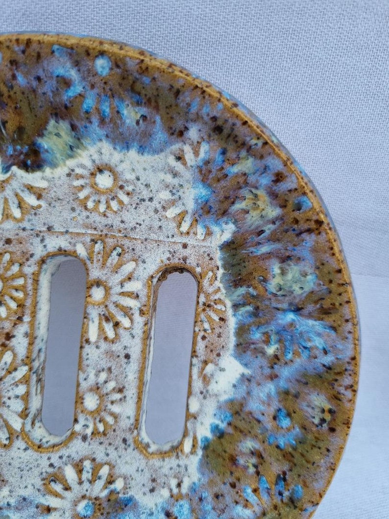 Ceramic Pottery Soap Dish Handcrafted With Floral Design Cosmic