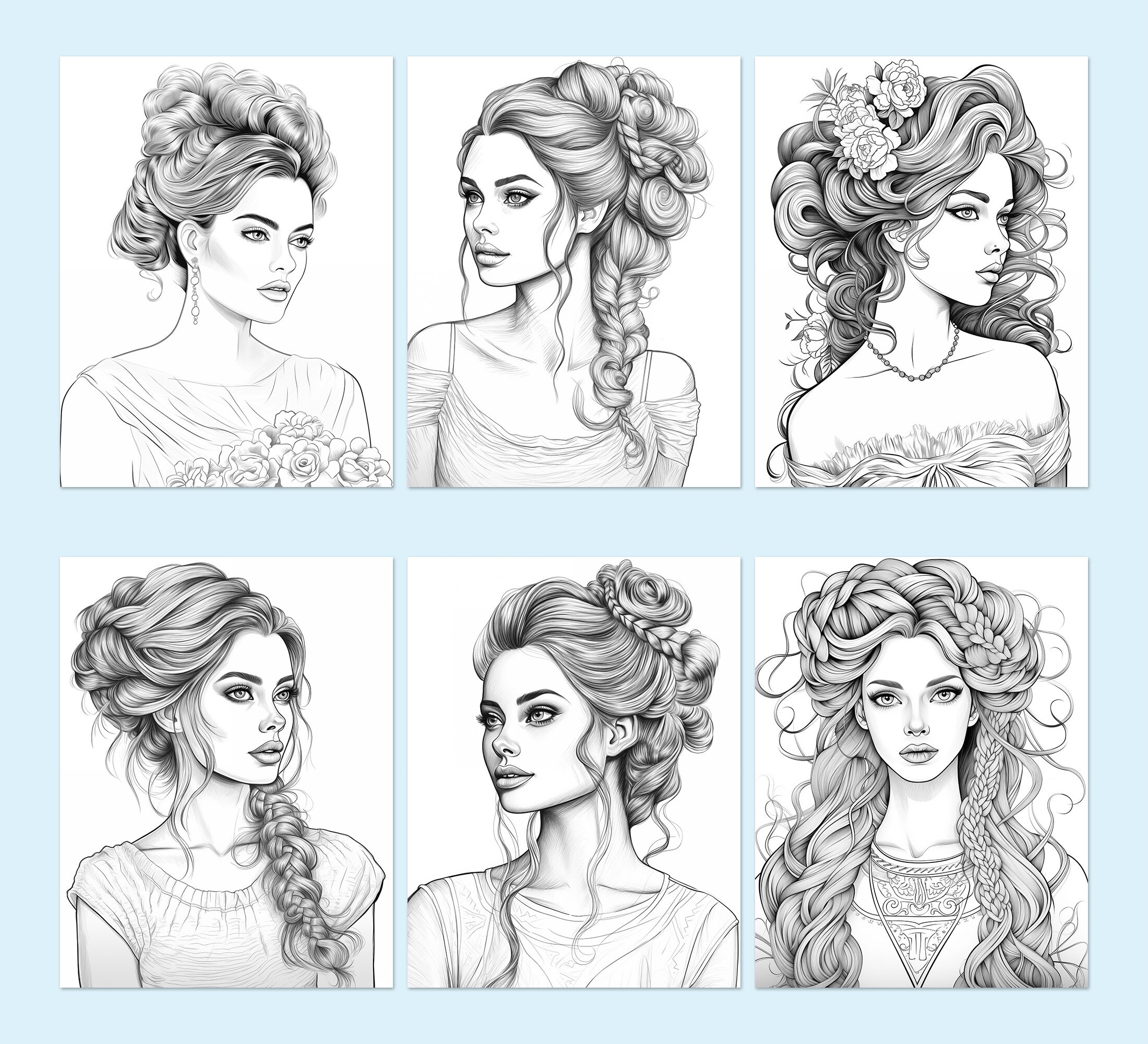 Beautiful Wedding Hairstyles Women Coloring Pages for Adults Books Girl ...