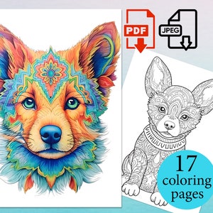 Dogs Mandala Coloring Book Adults Kids pages Coloriage sheets Instant Download Printable PDF JPEG