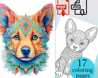 Dogs Mandala Coloring Book Adults Kids pages Coloriage sheets Instant Download Printable PDF JPEG