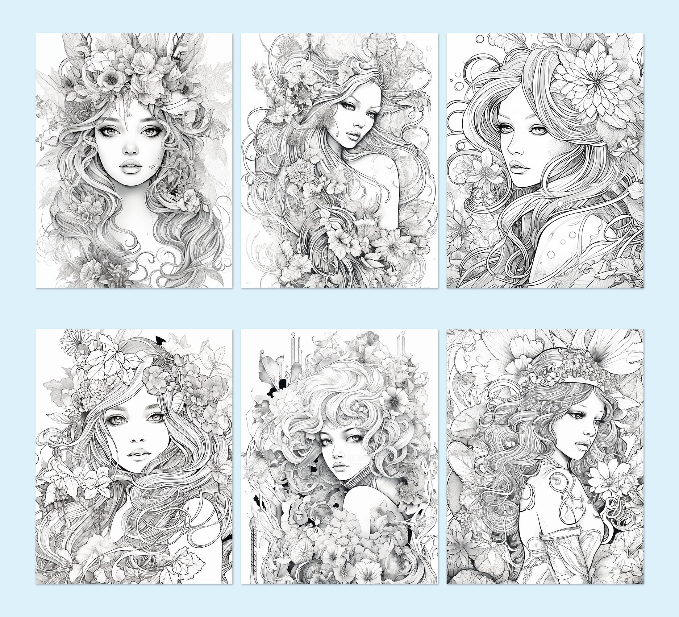 Flower Girl Coloring Book Beautiful Women Portrait Coloriage Pages