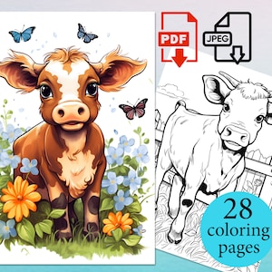 Baby Cow Coloring Pages Kids activity Books farm animal Toddler Coloriage sheets Instant Download Printable PDF JPEG