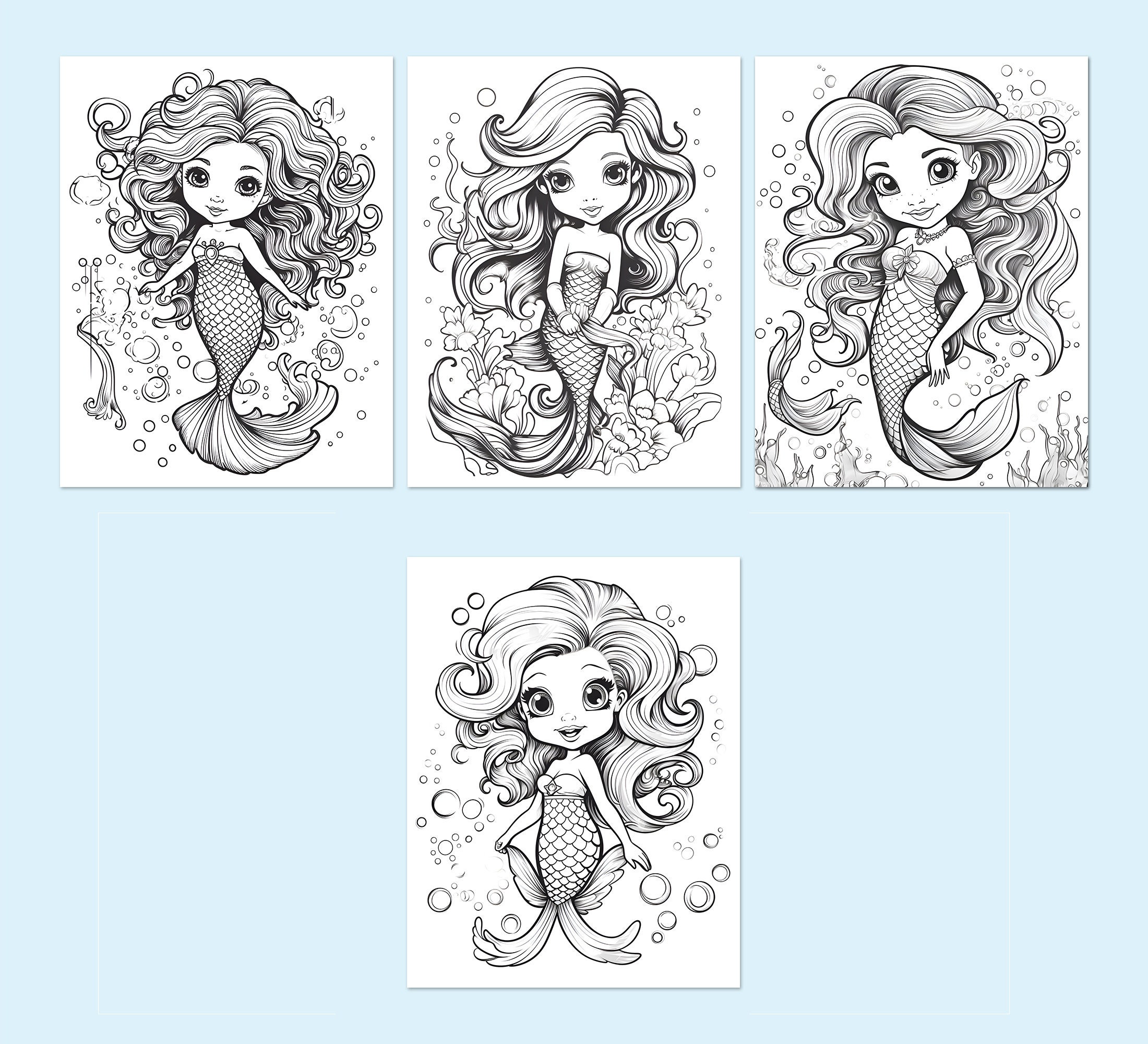 Cute Mermaid Coloring Book Anime Adults Kids Pages Coloriage Sheets ...