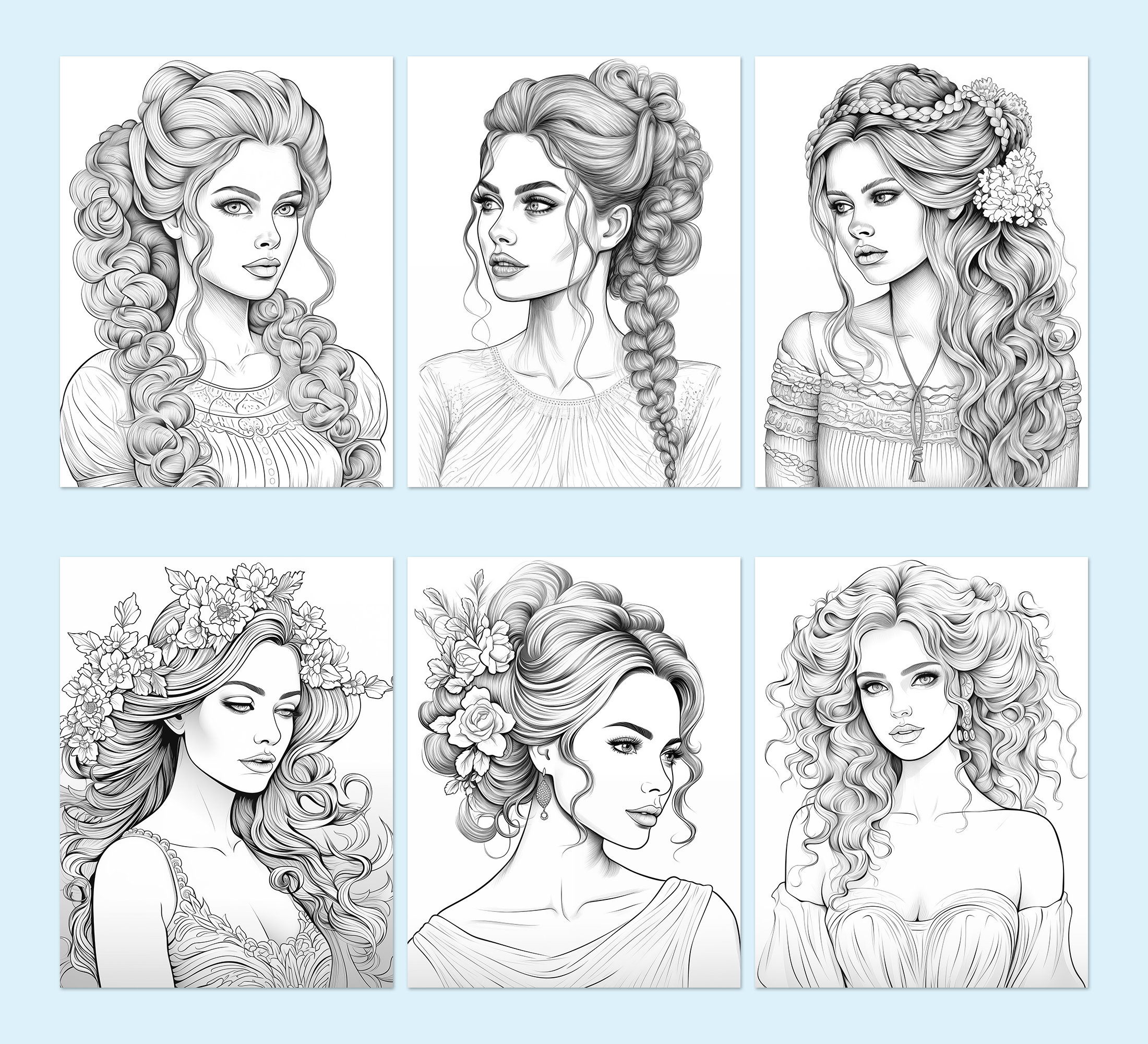 Beautiful Wedding Hairstyles Women Coloring Pages for Adults Books Girl ...