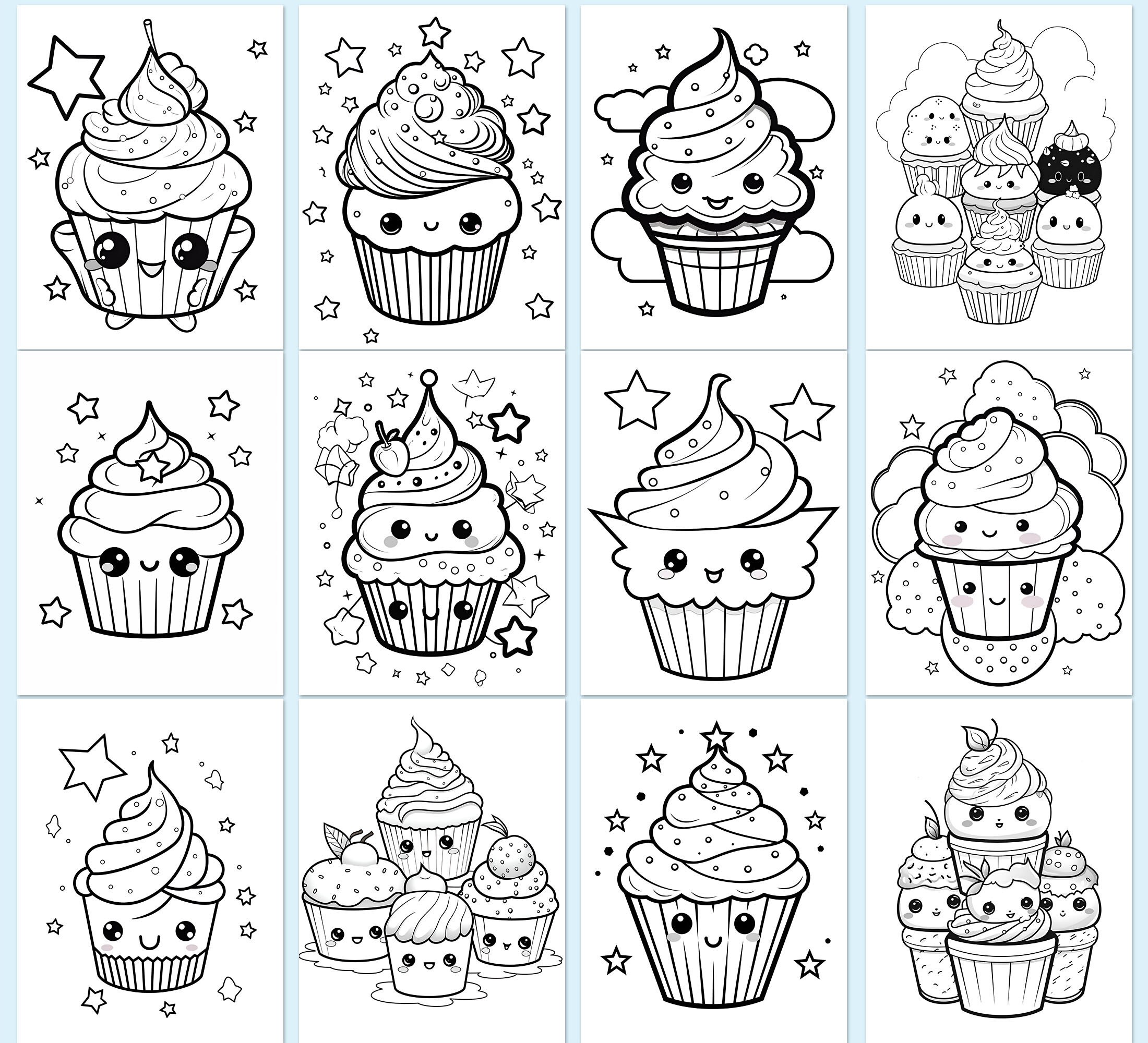 Cup Cake Coloring Book Kawaii Cupcake Kids Activity Pages Toddler ...