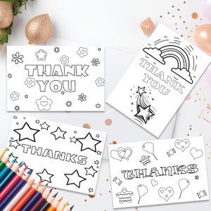 Thanks you Coloring Cards gift set Digital Page Kids all ages DIY Printable party Child Activity PDF JPG