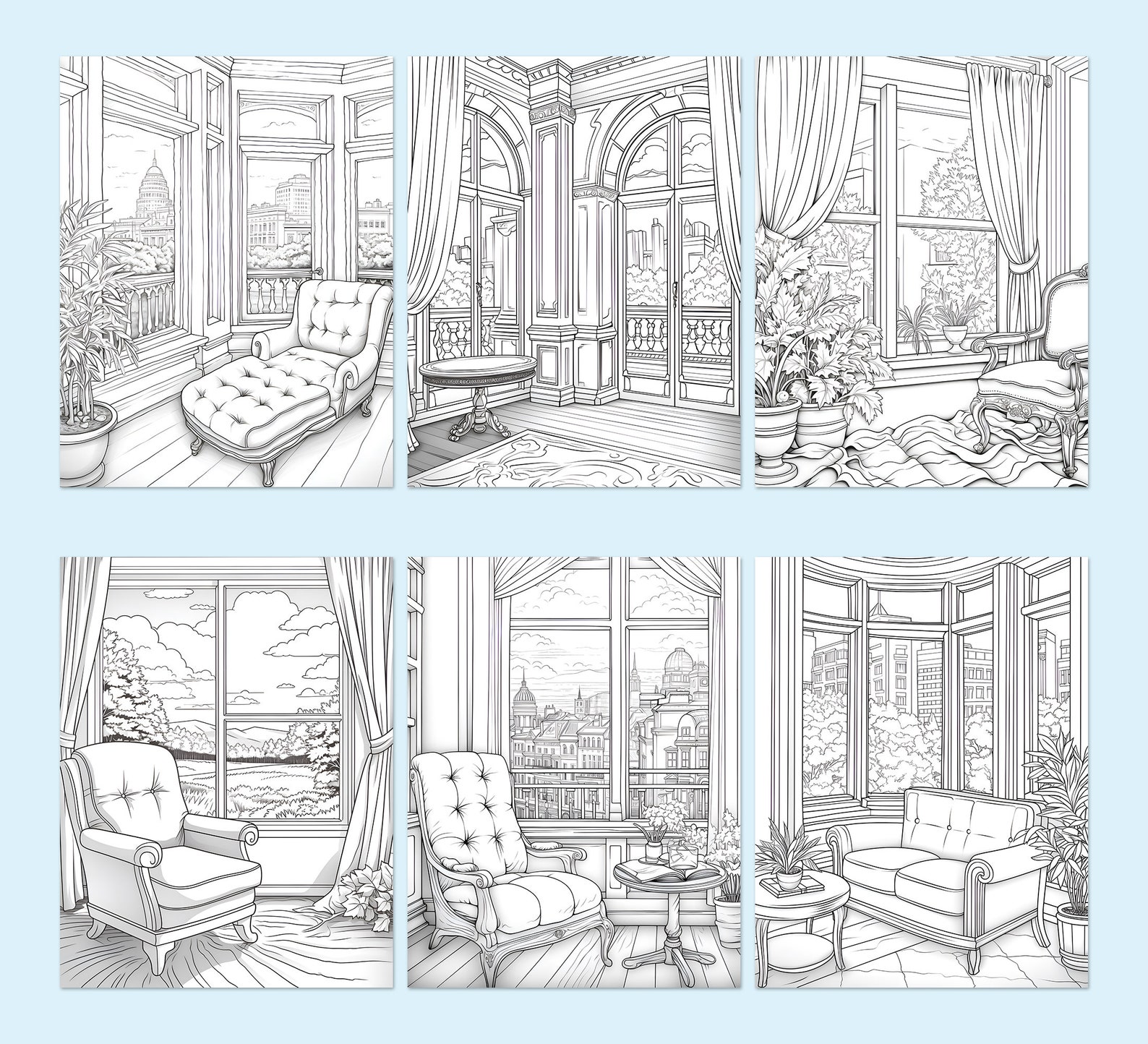 Window View Interior Design Architecture Coloring Pages Adult Activity ...