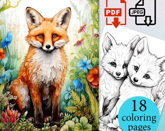 Fuchs Malbuch Erwachsene Kinder Aktivitätsseiten Tier Coloriage Blätter Instant Download druckbare PDF JPEG