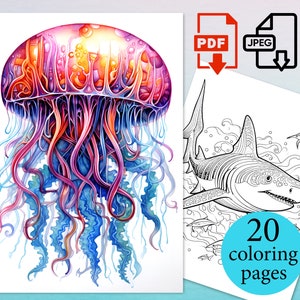 Sea Animals Coloring Pages Adult Kids activity Books Coloriage sheets Instant Download Printable PDF JPEG
