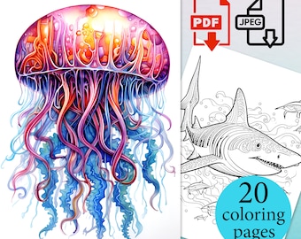 Sea Animals Coloring Pages Adult Kids activity Books Coloriage sheets Instant Download Printable PDF JPEG
