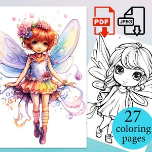 Beautiful Fairies Coloring Book Fairy Kids sheets coloriage pages Adults Toddler Instant Download Printable PDF JPEG