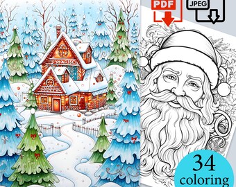 Christmas Bundle Tree Snowman Coloring Book winter Digital Pages New Year activities colouring sheets Adults Kids Printable PDF JPEG