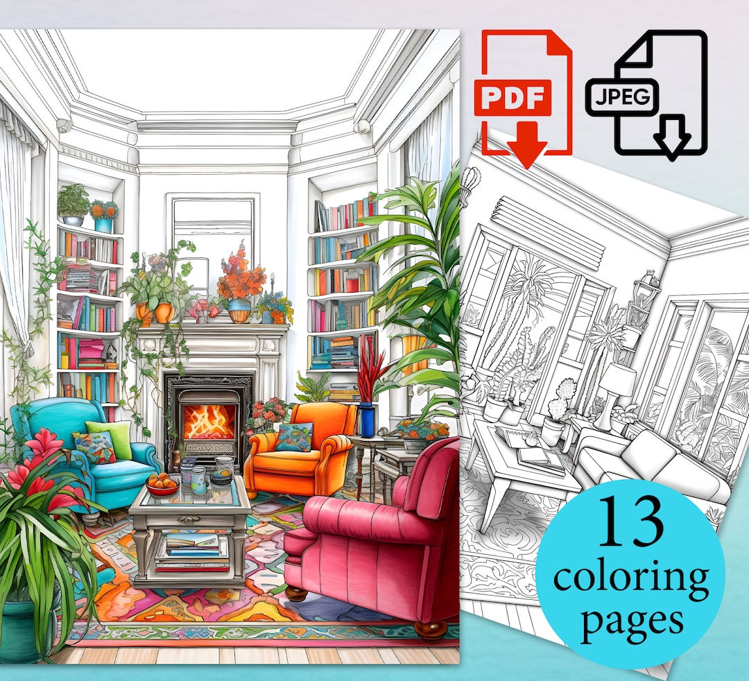 Interior Design Architecture Coloring Pages Adult Activity Kids Books ...