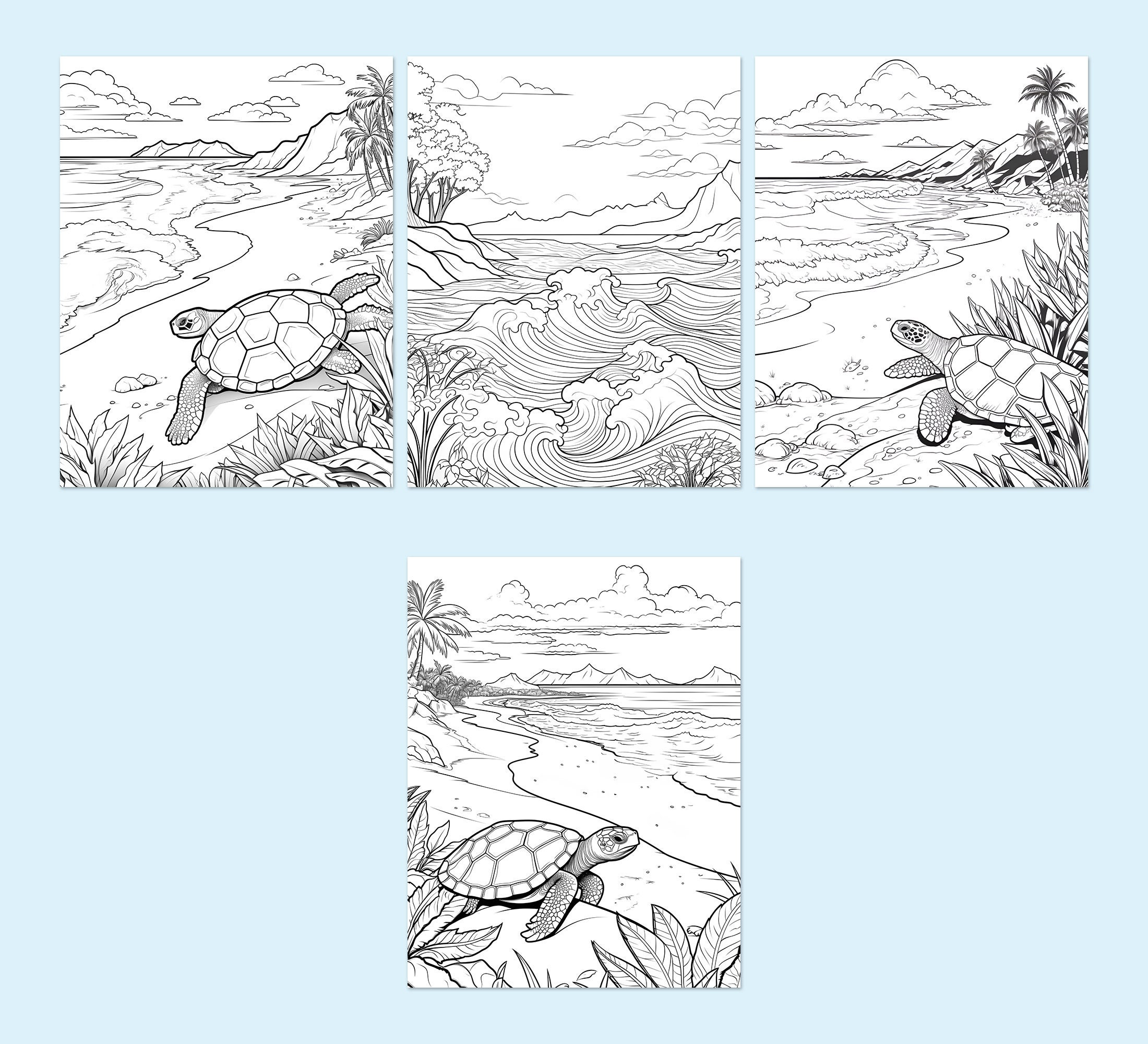 Beach Landscape Coloring Pages Colored Book for Adults Activities Kids ...