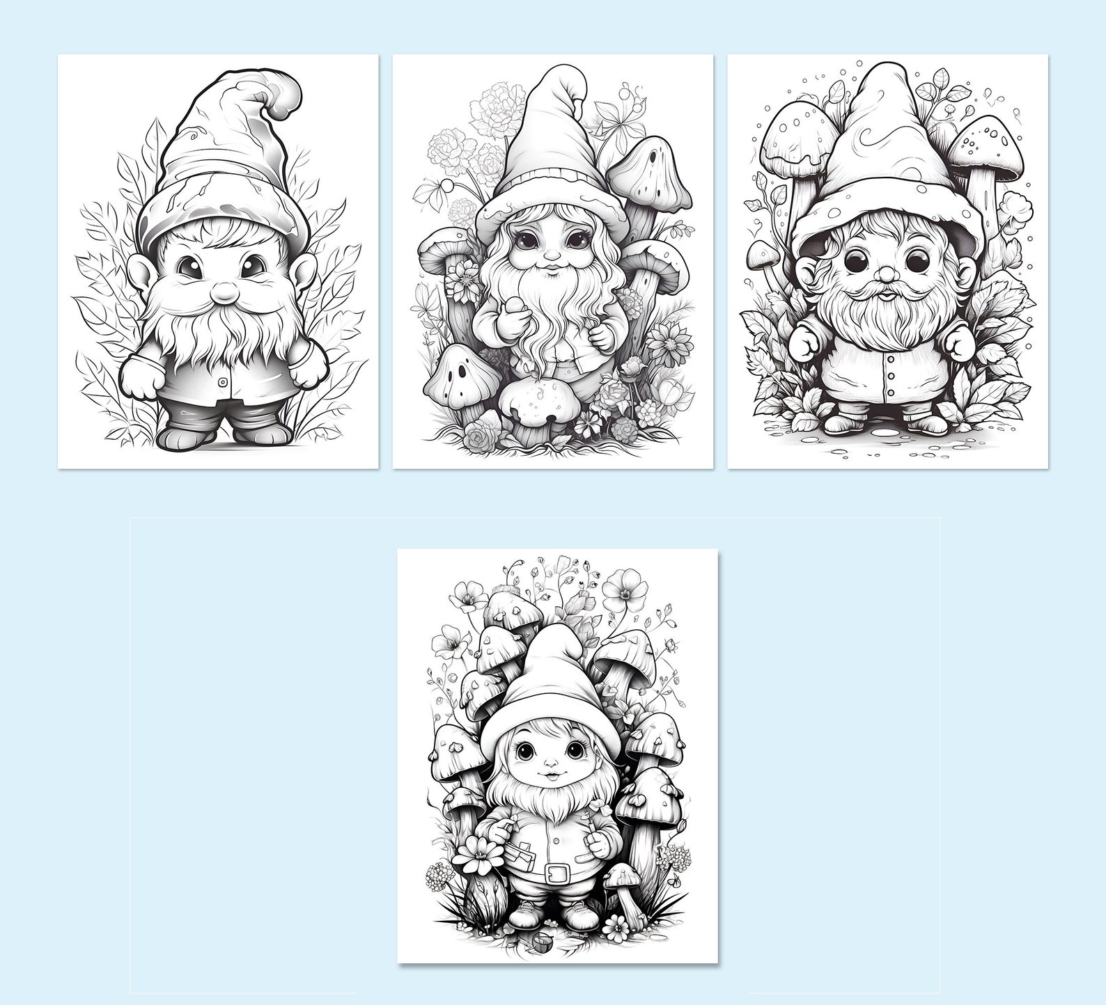 Gnome Coloring Book Adults Kids Activity Pages Coloriage Sheets Instant ...
