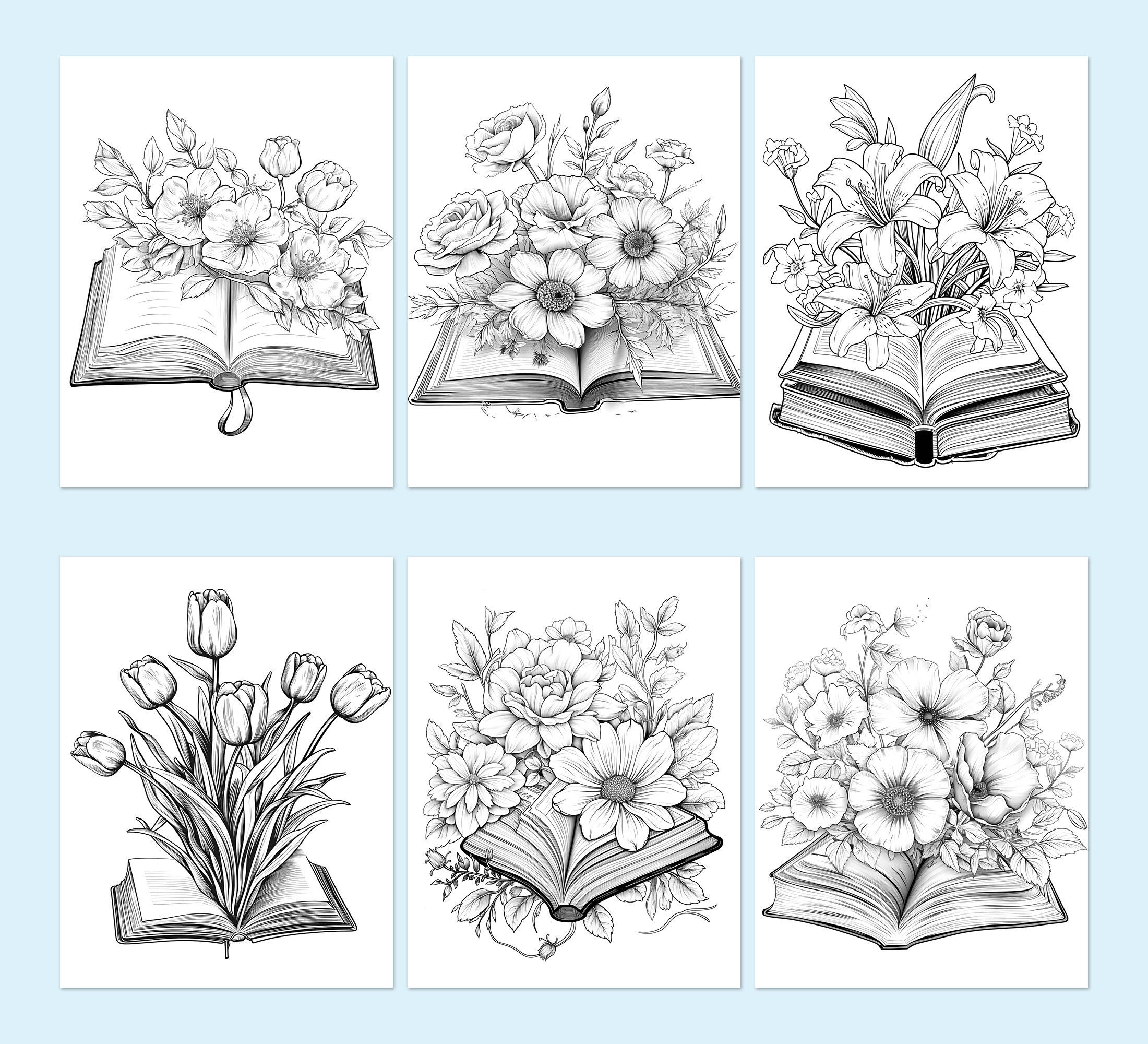 Flowers Books Coloring Book Floral Books Pages Adults Kids Activity ...
