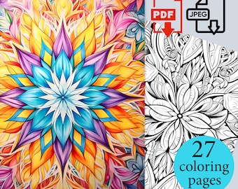 Pattern Coloring Book Adults Mandala activity Pages Unique Kids Printable PDF JPEG Coloriage Digital sheets Instant Download