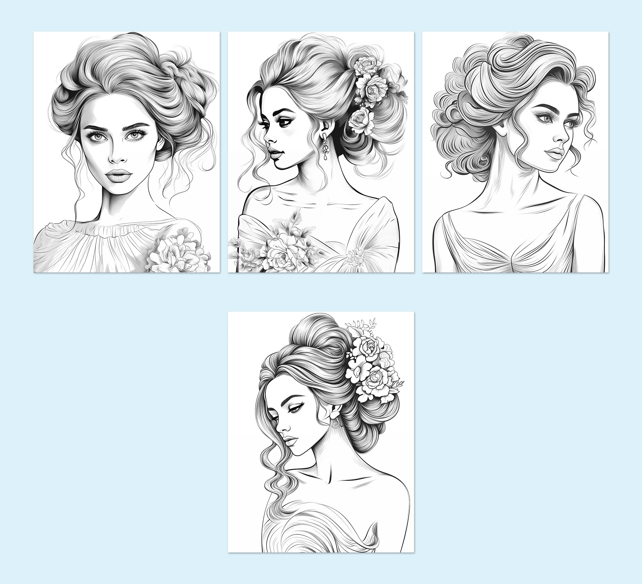 Beautiful Wedding Hairstyles Women Coloring Pages for Adults Books Girl ...