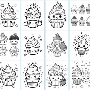 Cup Cake Coloring Book Kawaii Cupcake Kids Activity Pages Toddler ...
