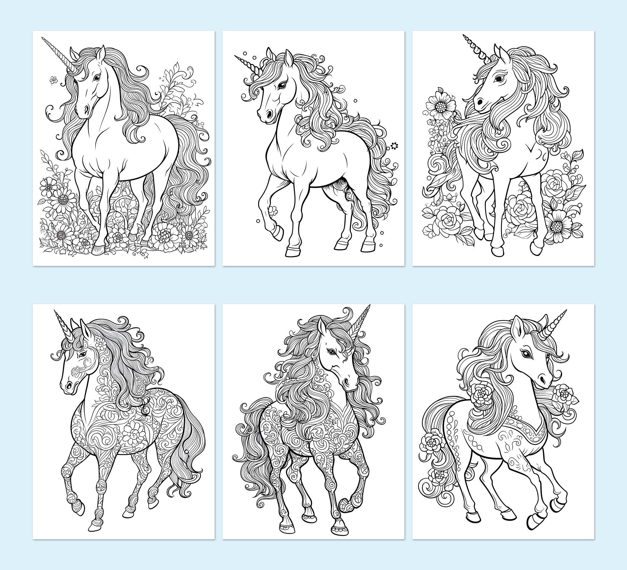 Unicorn Coloring Book Fantasy Coloriage Pages Adults Kids Instant ...