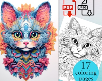 Cats Mandala Coloring Pages Adults Kids activity Book Coloriage sheets Instant Download Printable PDF JPEG