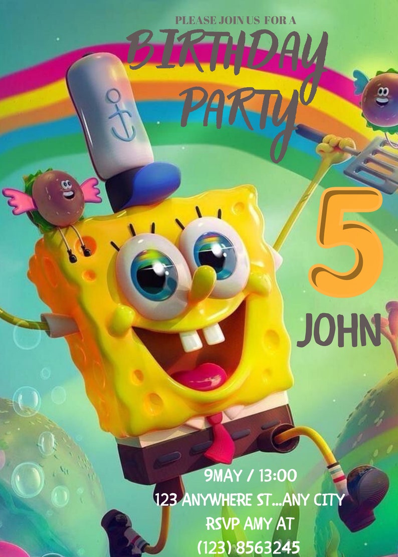 Editable Spongebob Birthday Invitation Template Printable - Etsy