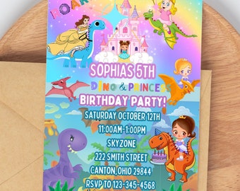 Urodziny dinozaura, urodziny księżniczki, animowane zaproszenia urodzinowe dla dzieci, zaproszenie urodzinowe, popularne urodziny dla dzieci, dinozaur i księżniczka, niestandardowe