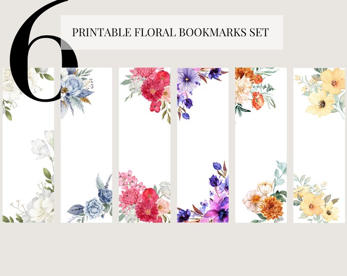 Printable Bookmarks | Floral Bookmark Set of 6 | Digital Bookmark ...