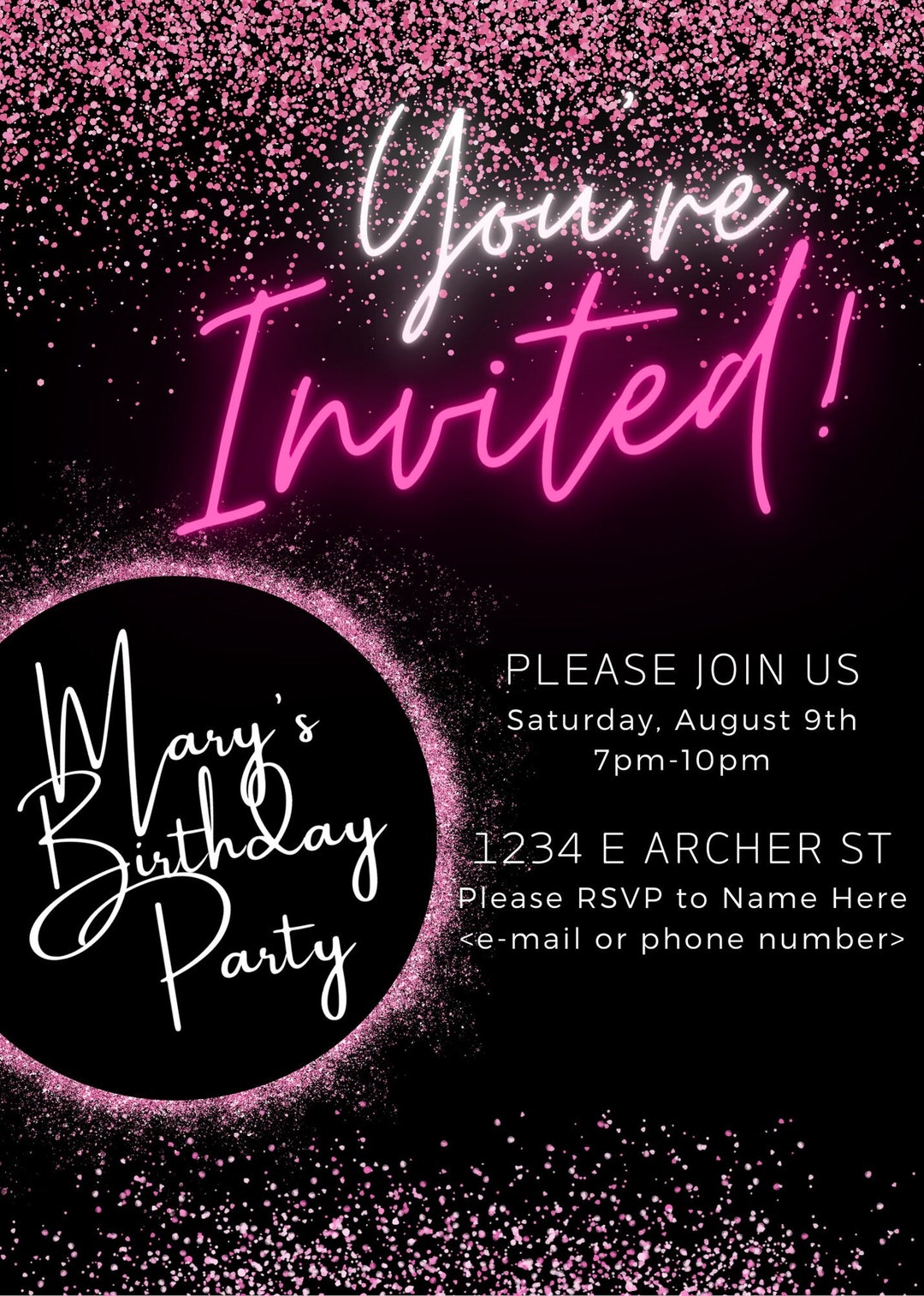 Pink Glitter Invitation Template Etsy