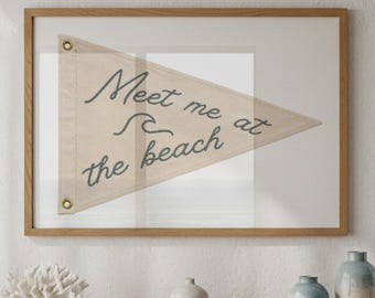 Meet Me at the Beach Pennant Print | Coastal Surf Wall Art, Matte Paper Poster