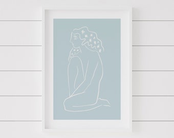 Woman Line Drawing Printable Art, Beach Decor, Coastal Decor, Coastal Wall Art, Beach House Decor, Surf Decor, Doodle Art, Digital Wall Art