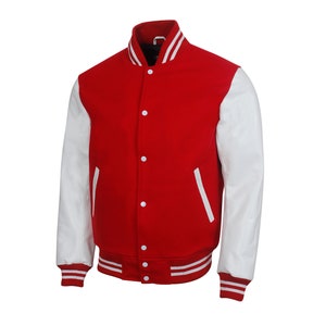 Unisex Varsity Jacket Baseball Letterman Jackets Wool Body Genuine Leather Sleeves Bomber College American Style Jacket