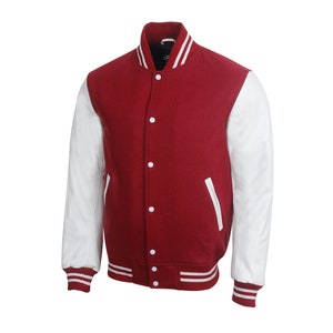 Unisex Varsity Jacket Baseball Letterman Jackets Wool Body Genuine Leather Sleeves Bomber College American Style Jacket
