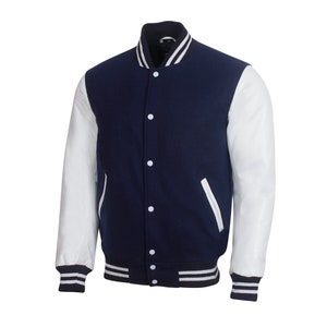 Unisex Varsity Jacket Baseball Letterman Jackets Wool Body Genuine Leather Sleeves Bomber College American Style Jacket
