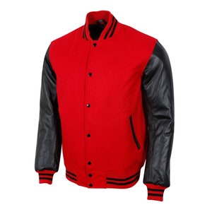 Unisex Varsity Jacket Baseball Letterman Jackets Wool Body Genuine Leather Sleeves Bomber College American Style Jacket