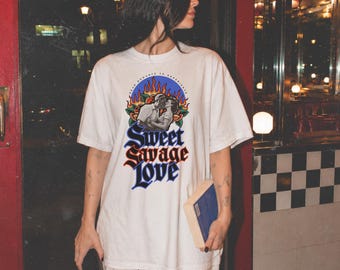 Sweet Savage Love Vintage Romance Reader Graphic Tee, Gift for Book Lover, Bodice Ripper
