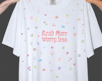 Read More, Worry Less Bookish Comfort Colors Graphic T-Shirt, Book Lover Gift