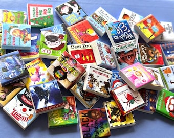 Custom Children&#39;s Mini Books (you pick or random selection), Dollhouse Books, Bookshelf Box, Mini Books, Customizable Miniature Books