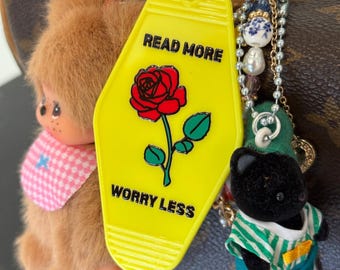 Bookish Bag Charm, Vintage Motel Keychain, Gift for Reader, Fantasy Reader, Book Accessories, Book Lover, Book Merch, Romance Reader, Smut