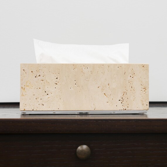 Handcrafted Travertine Tissue Box: Organic Modern Home Decor