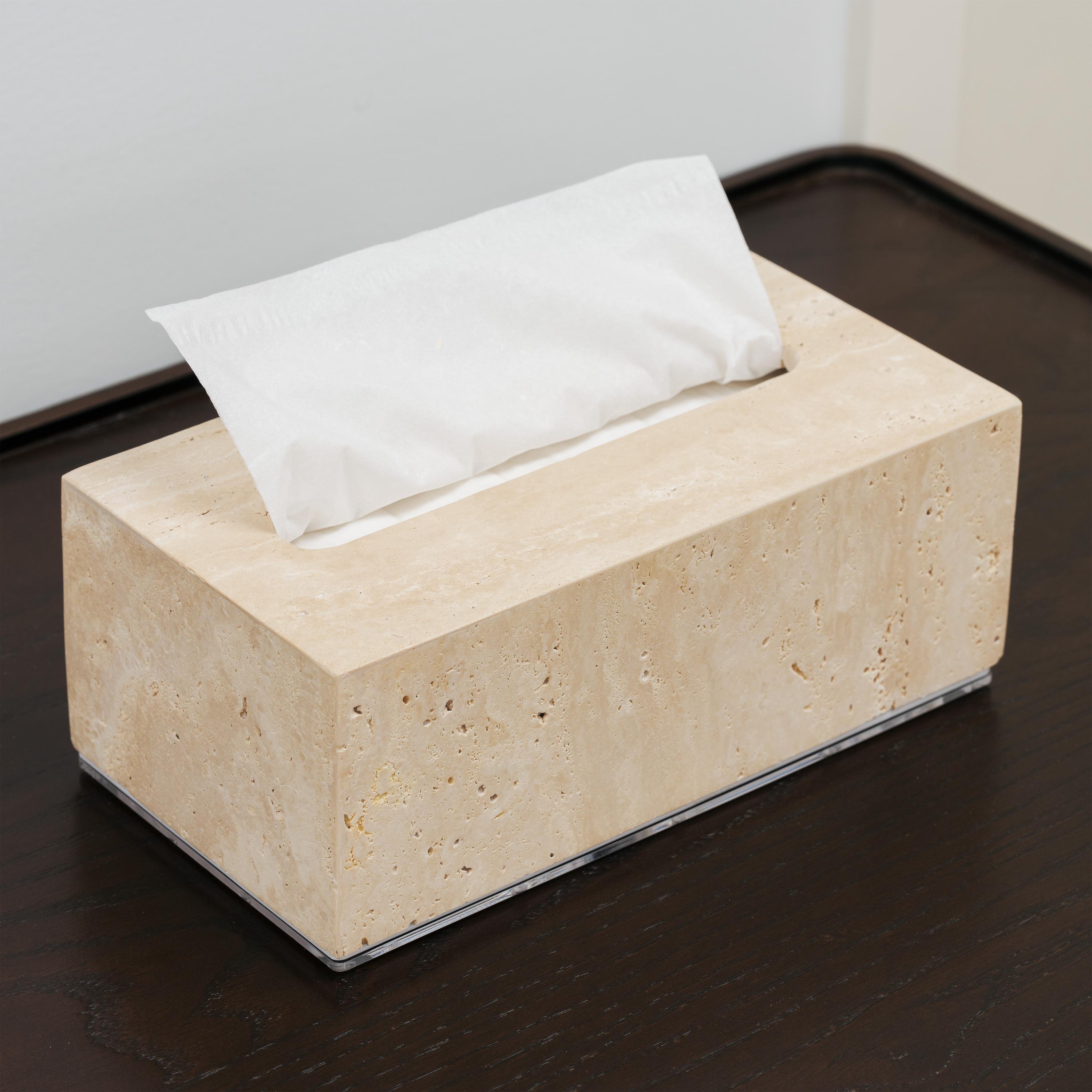 Support Boîte à Mouchoirs En Marbre Naturel Véritable WORHE – Design Minimaliste Élégant 14x14x14 Cm Beige