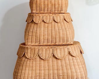 Sophia rieten geschulpte opbergmanden (set van 3), Grand Millennial-decor, kustdecor, organisch decor, opslagoplossing, rotanmand