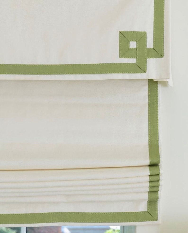 Roman Shades With A Greek Key Valance and Offedge Colored Etsy