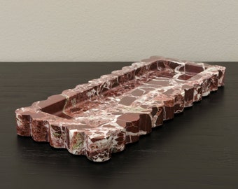 Scalloped Edge Rosso Levanto Marble Tray: Home Decor
