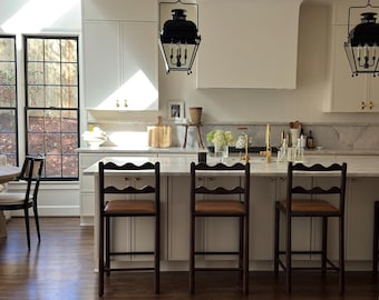 Solid Oak & Leather Counter Stool - Molly Design