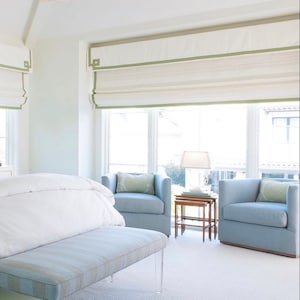 Roman Shades with A Greek Key Valance and Off-Edge Colored Border, Roman Blinds, Custom Blinds, Classic Style, Window Treatment