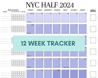 12 Week Half Marathon Training Tracker, Customizable