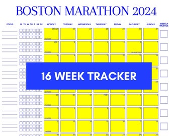 16 Week Marathon Training Tracker, Customizable