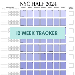 12 Week Half Marathon Training Tracker, Customizable